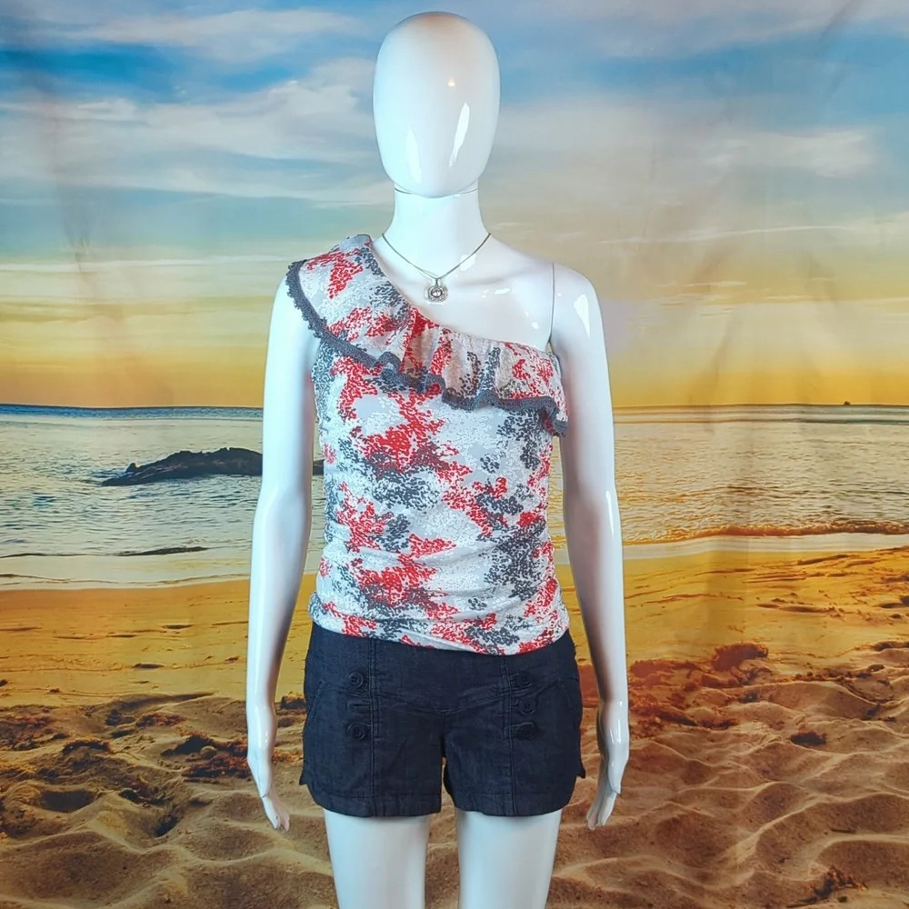 Rewind Ruffled One Shoulder Shorts Romper size Small